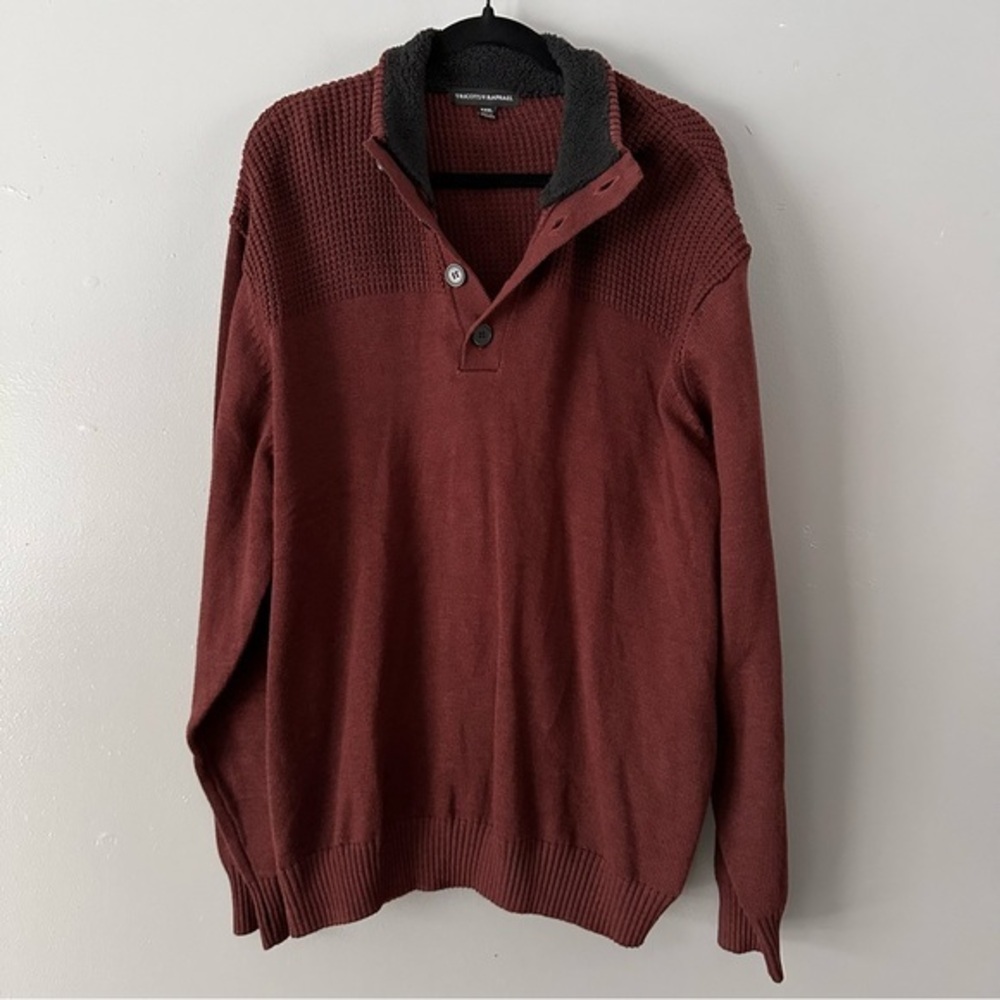 Tricots St Raphael 1/4 Button Down Sherpa Neck Sweater |‎ Burgundy